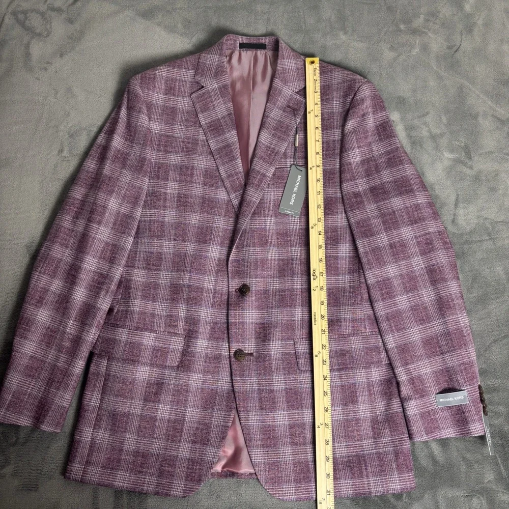 NWT Michael Kors Mens 40L Plaid Sport Coat Blazer Purple Plaid Classic Fit